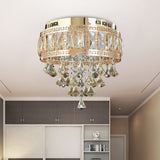 Drum Shape Flush Lamp Fixture Contemporary Diamond Crystal 4 Lights Gold Flush Mounted Light Clearhalo 'Ceiling Lights' 'Close To Ceiling Lights' 'Close to ceiling' 'Flush mount' Lighting' 898411