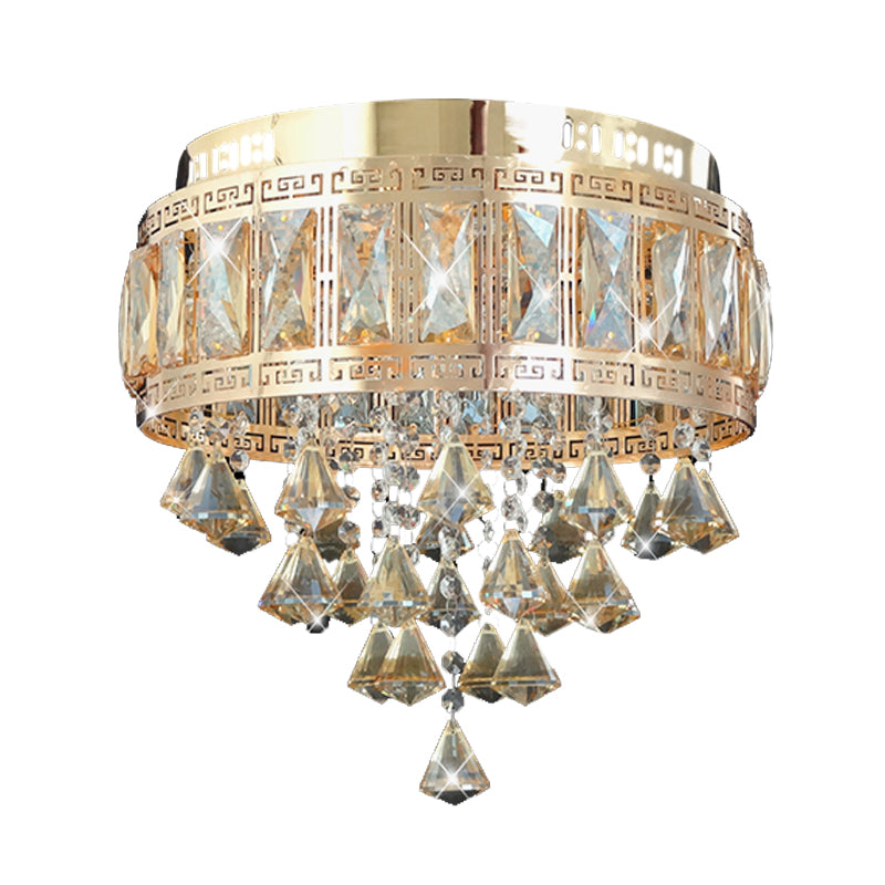 Drum Shape Flush Lamp Fixture Contemporary Diamond Crystal 4 Lights Gold Flush Mounted Light Clearhalo 'Ceiling Lights' 'Close To Ceiling Lights' 'Close to ceiling' 'Flush mount' Lighting' 898412