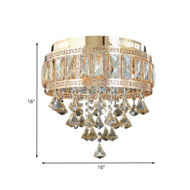 Drum Shape Flush Lamp Fixture Contemporary Diamond Crystal 4 Lights Gold Flush Mounted Light Clearhalo 'Ceiling Lights' 'Close To Ceiling Lights' 'Close to ceiling' 'Flush mount' Lighting' 898413