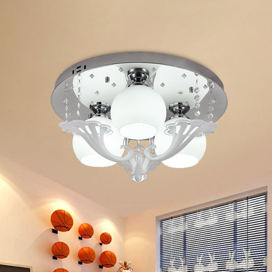 3 Bulbs Bedroom Flushmount Modernist Chrome Flush Mount Fixture with Globe White Frosted Glass Shade White Clearhalo 'Ceiling Lights' 'Close To Ceiling Lights' 'Close to ceiling' 'Flush mount' Lighting' 898414