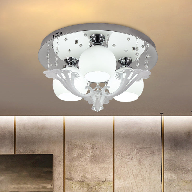 3 Bulbs Bedroom Flushmount Modernist Chrome Flush Mount Fixture with Globe White Frosted Glass Shade Clearhalo 'Ceiling Lights' 'Close To Ceiling Lights' 'Close to ceiling' 'Flush mount' Lighting' 898415