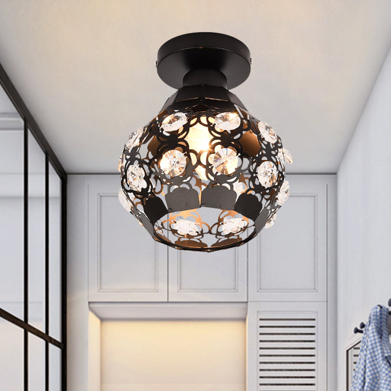 Crystal-Encrusted Globe Flush Lighting Modern 1 Light Black Finish Flush Lamp for Corridor Black Clearhalo 'Ceiling Lights' 'Close To Ceiling Lights' 'Close to ceiling' 'Flush mount' Lighting' 898422