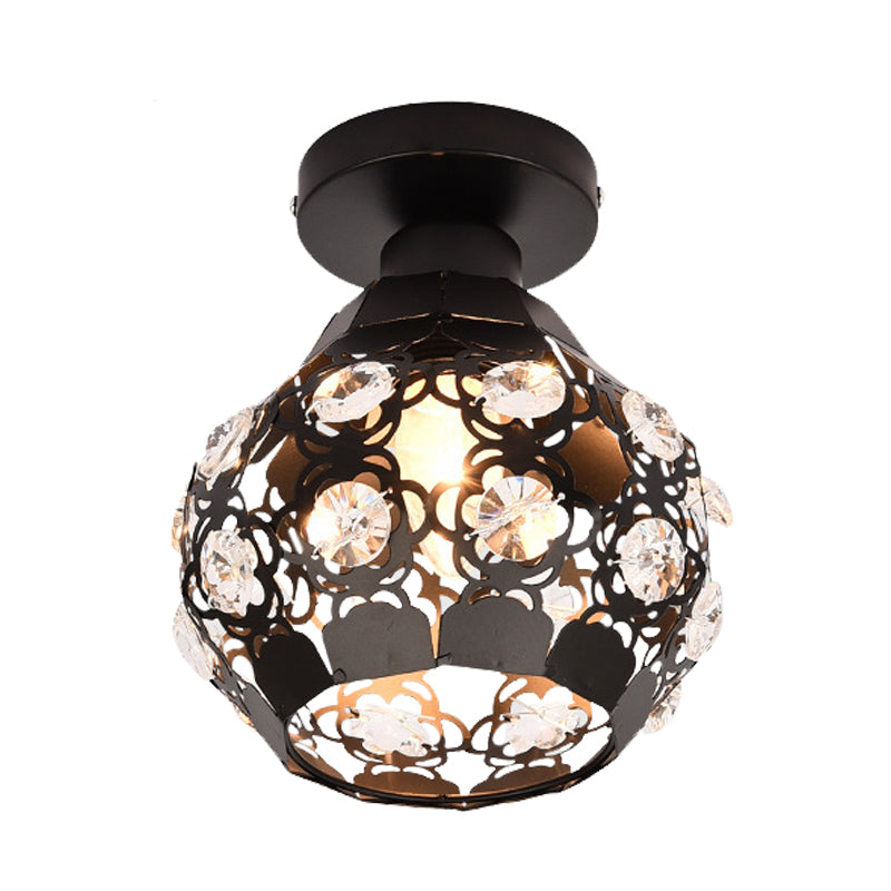 Crystal-Encrusted Globe Flush Lighting Modern 1 Light Black Finish Flush Lamp for Corridor Clearhalo 'Ceiling Lights' 'Close To Ceiling Lights' 'Close to ceiling' 'Flush mount' Lighting' 898423