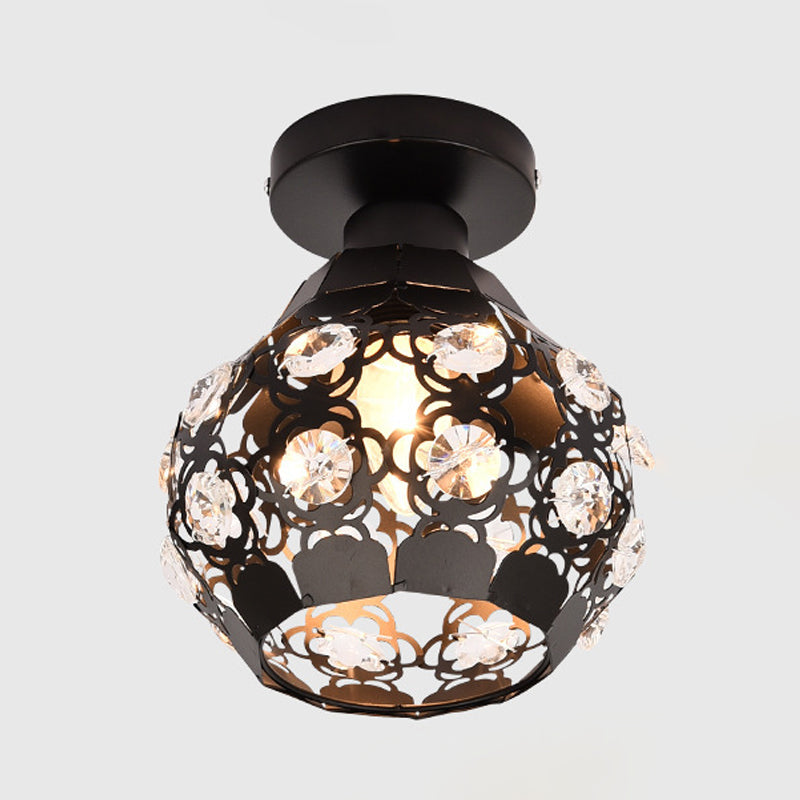 Crystal-Encrusted Globe Flush Lighting Modern 1 Light Black Finish Flush Lamp for Corridor Clearhalo 'Ceiling Lights' 'Close To Ceiling Lights' 'Close to ceiling' 'Flush mount' Lighting' 898424