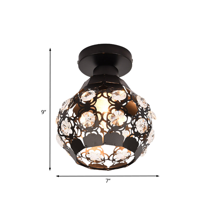 Crystal-Encrusted Globe Flush Lighting Modern 1 Light Black Finish Flush Lamp for Corridor Clearhalo 'Ceiling Lights' 'Close To Ceiling Lights' 'Close to ceiling' 'Flush mount' Lighting' 898425