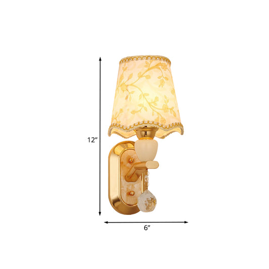1 Head Bedroom Wall Mount Lamp Traditional Gold Finish Wall Lighting with Scalloped Barrel Fabric Shade Clearhalo 'Wall Lamps & Sconces' 'Wall Lights' Lighting' 898433