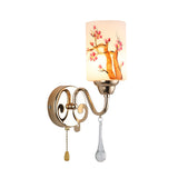 Gold Finish Cylindrical Wall Lighting Idea Contemporary 1/2-Head Painted Cream Glass Wall Lamp with Pull Chain Clearhalo 'Modern wall lights' 'Modern' 'Wall Lamps & Sconces' 'Wall Lights' Lighting' 898448