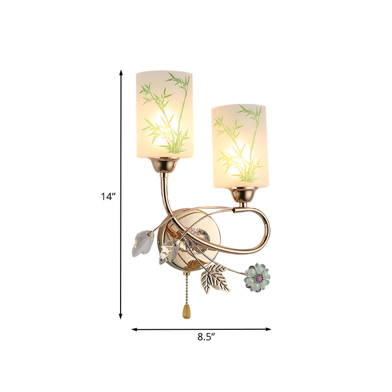 Painted Glass Cylinder Sconce Lighting Modernist 2 Lights Gold Pull Chain Wall Mounted Lamp Clearhalo 'Modern wall lights' 'Modern' 'Wall Lamps & Sconces' 'Wall Lights' Lighting' 898459