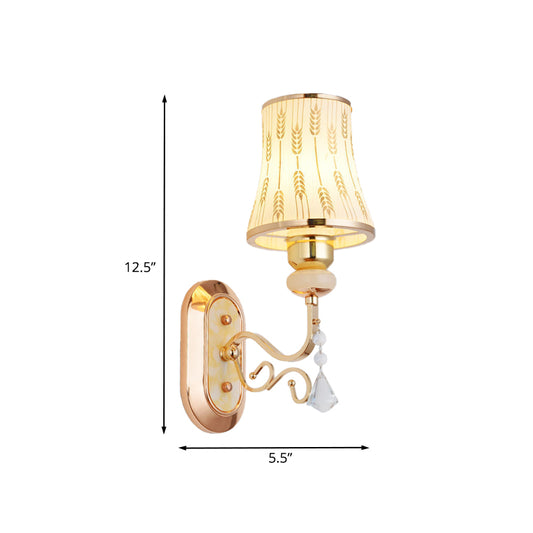 Arc Wheat Patterned Glass Wall Mount Light Modernism 1-Bulb Gold Finish Wall Lamp Fixture Clearhalo 'Modern wall lights' 'Modern' 'Wall Lamps & Sconces' 'Wall Lights' Lighting' 898471