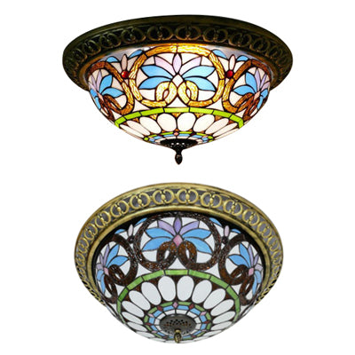 Stained Glass Ceiling Light for Bedroom 2 Lights Half Globe Flush Mount Light Fixture in Bronze Clearhalo 'Ceiling Lights' 'Close To Ceiling Lights' 'Close to ceiling' 'Flush mount' Lighting' 89961