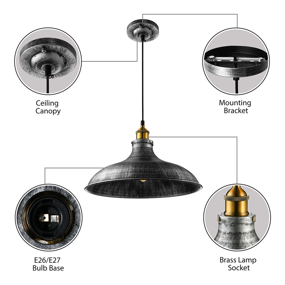 1 Head Hanging Fixture Farmhouse Dome Shade Wrought Iron Ceiling Lamp with Cord in Aged Silver Clearhalo 'Art Deco Pendants' 'Cast Iron' 'Ceiling Lights' 'Ceramic' 'Crystal' 'Industrial Pendants' 'Industrial' 'Metal' 'Middle Century Pendants' 'Pendant Lights' 'Pendants' 'Tiffany' Lighting' 89979