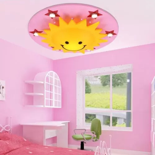 Cartoon Smiling Sun Flush Ceiling Light Wood Ceiling Mount Light in Yellow for Game Room Clearhalo 'Ceiling Lights' 'Close To Ceiling Lights' 'Close to ceiling' 'Flush mount' Lighting' 90010