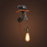 Industrial Water Tap Wall Hanging Light with Open Bulb and Camera Deco 1 Light Metal Sconce Lighting in Black Black Clearhalo 'Art deco wall lights' 'Cast Iron' 'Glass' 'Industrial wall lights' 'Industrial' 'Middle century wall lights' 'Modern' 'Rustic wall lights' 'Tiffany' 'Traditional wall lights' 'Wall Lamps & Sconces' 'Wall Lights' Lighting' 90082
