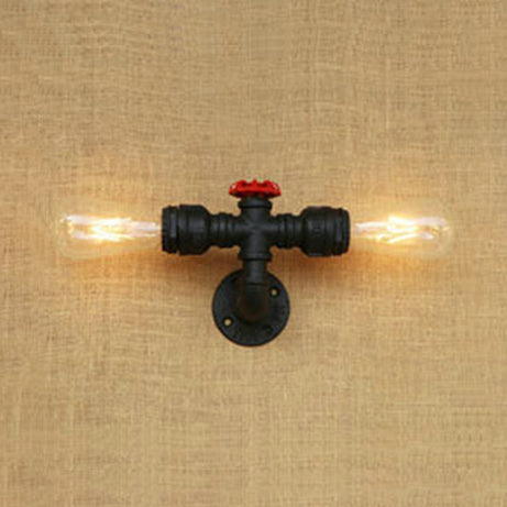 Matte Black 2 Bulbs Wall Mount Light Industrial Style Metallic Water Pipe Wall Lighting for Bedroom Black Clearhalo 'Art deco wall lights' 'Cast Iron' 'Glass' 'Industrial wall lights' 'Industrial' 'Middle century wall lights' 'Modern' 'Rustic wall lights' 'Tiffany' 'Traditional wall lights' 'Wall Lamps & Sconces' 'Wall Lights' Lighting' 90160
