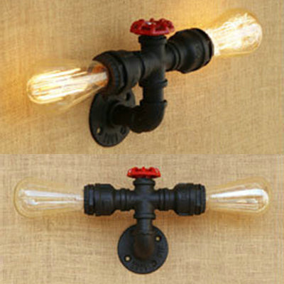 Matte Black 2 Bulbs Wall Mount Light Industrial Style Metallic Water Pipe Wall Lighting for Bedroom Clearhalo 'Art deco wall lights' 'Cast Iron' 'Glass' 'Industrial wall lights' 'Industrial' 'Middle century wall lights' 'Modern' 'Rustic wall lights' 'Tiffany' 'Traditional wall lights' 'Wall Lamps & Sconces' 'Wall Lights' Lighting' 90161