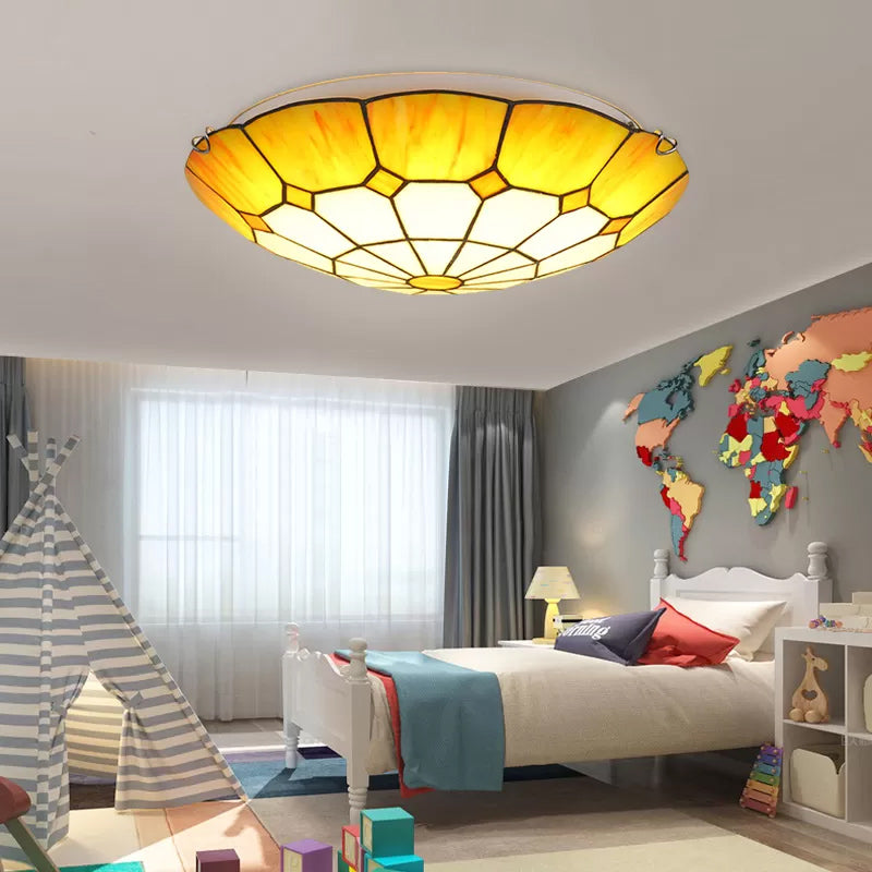 Bedroom Ceiling Lights Tiffany, 2 Lights Floral Flush Mount Light Fixture Yellow 12" Clearhalo 'Ceiling Lights' 'Close To Ceiling Lights' 'Close to ceiling' 'Flush mount' Lighting' 90425