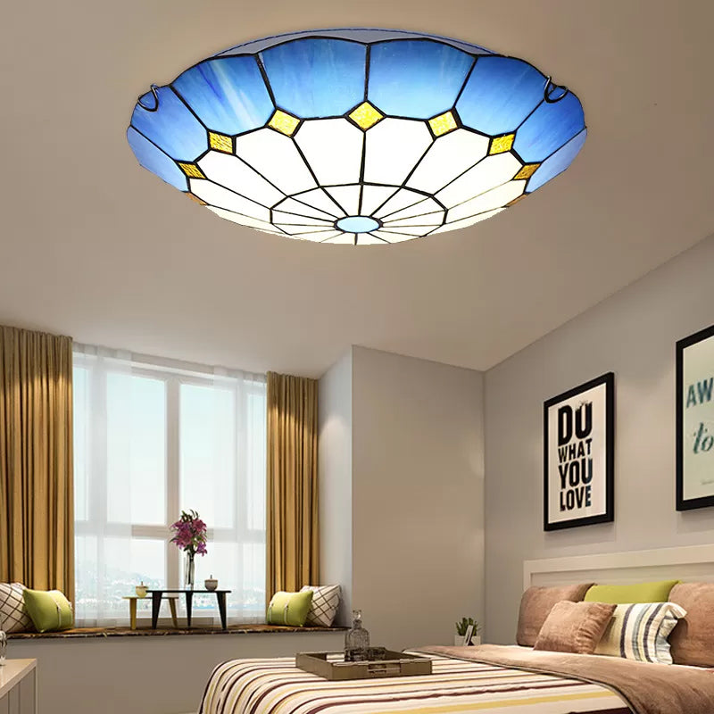 Bedroom Ceiling Lights Tiffany, 2 Lights Floral Flush Mount Light Fixture Dark Blue Clearhalo 'Ceiling Lights' 'Close To Ceiling Lights' 'Close to ceiling' 'Flush mount' Lighting' 90428