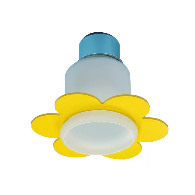 Blue Blossom Ceiling Mount Light with Hanging Butterfly 7 Heads Wood Ceiling Lamp for Child Bedroom Clearhalo 'Ceiling Lights' 'Close To Ceiling Lights' 'Close to ceiling' 'Flush mount' Lighting' 90857