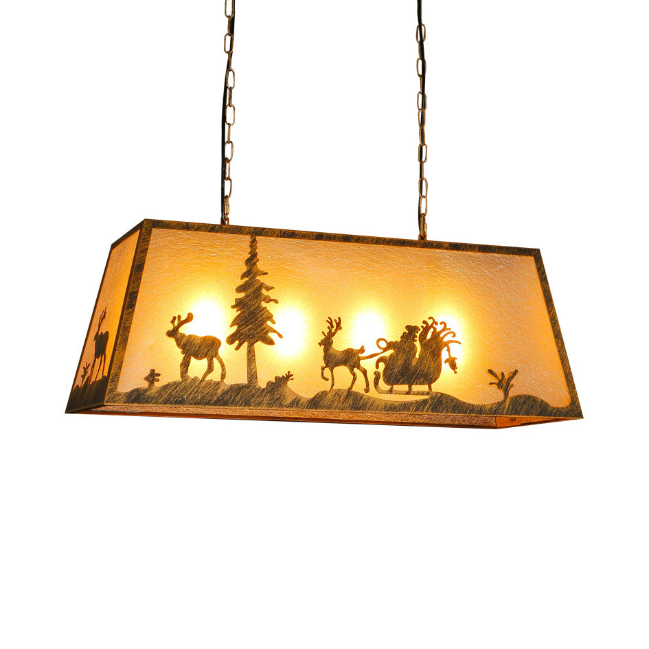 Rustic Style Etched Linear Island Lamp 4 Lights Plastic and Metal Hanging Ceiling Light with Pattern in Beige Clearhalo 'Ceiling Lights' 'Island Lights' Lighting' 91126