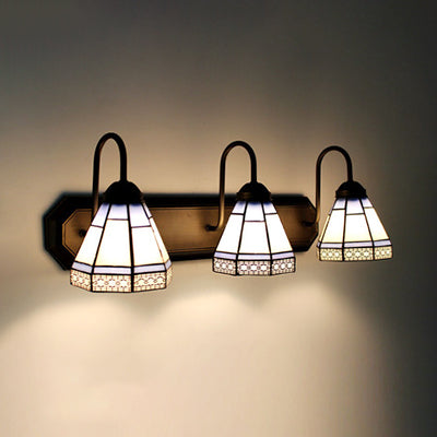 Cone White Glass Wall Light Fixture Tiffany 3 Heads Black Sconce Lighting for Bedroom White Clearhalo 'Industrial' 'Middle century wall lights' 'Tiffany wall lights' 'Tiffany' 'Wall Lamps & Sconces' 'Wall Lights' Lighting' 91462