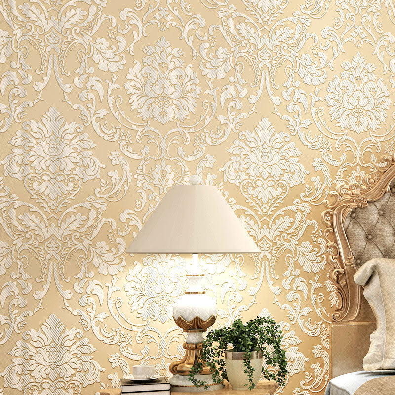 3D Embossed Dense Flower Wallpaper Non-Pasted Wall Covering for Living Room, 31-foot x 20.5-inch Beige Clearhalo 'Wall Decor' 'Wallpaper' 914840