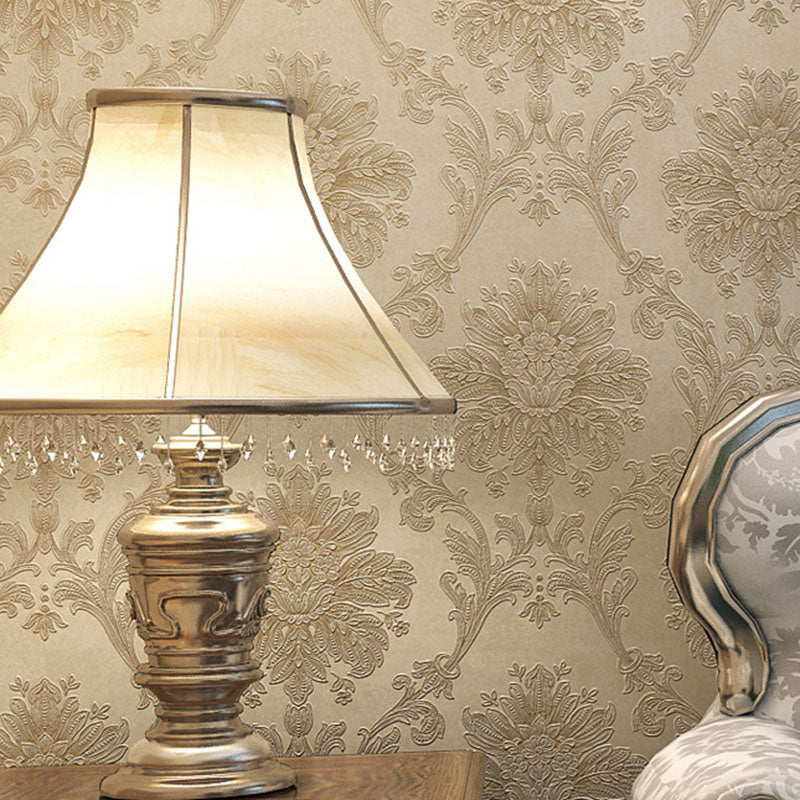 Living Room Wallpaper Roll with Neutral Color Damask Design, 33'L x 20.5"W, Non-Pasted Light Khaki Clearhalo 'Wall Decor' 'Wallpaper' 915032