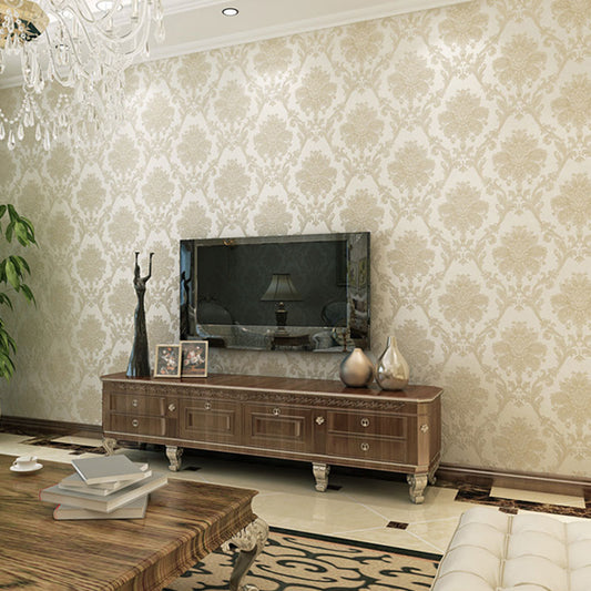 Living Room Wallpaper Roll with Neutral Color Damask Design, 33'L x 20.5"W, Non-Pasted Clearhalo 'Wall Decor' 'Wallpaper' 915042