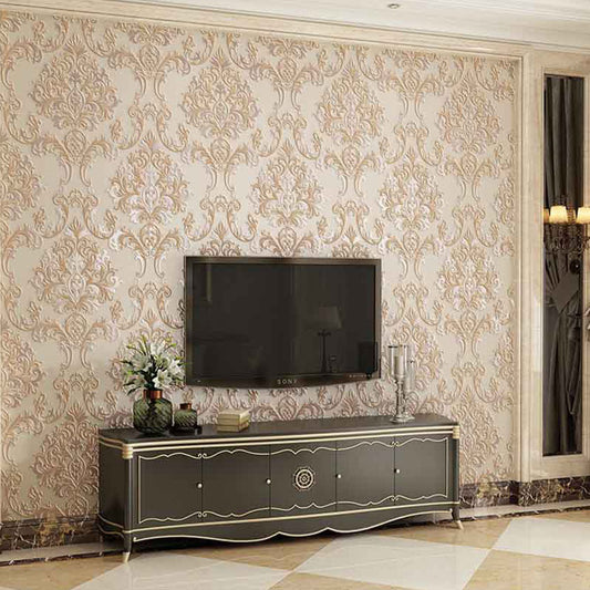 Light Color PVC Wall Decor Nordic 3D Effect Damask Wallpaper Roll for Dining Room, Non-Pasted Beige Clearhalo 'Vintage wall decor' 'Vintage' 'Wallpaper' Wall Decor' 915166