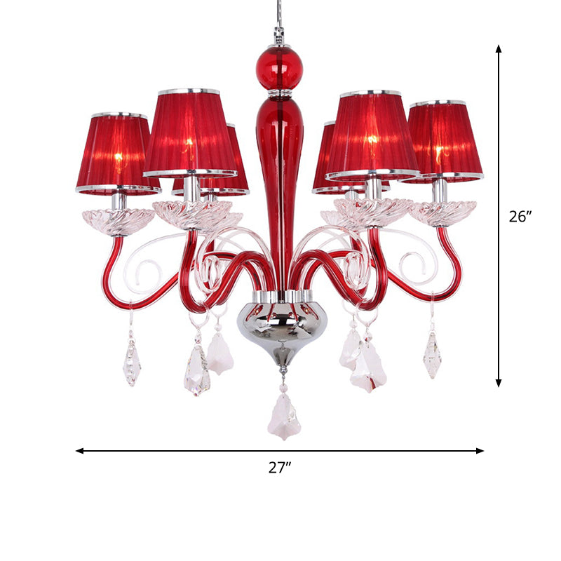 6 Heads Chandelier Light Fixture with Conical Fabric Shade Crystal Minimalist Dining Room Pendant Lighting Clearhalo 'Ceiling Lights' 'Chandeliers' 'Modern Chandeliers' 'Modern' Lighting' 915778