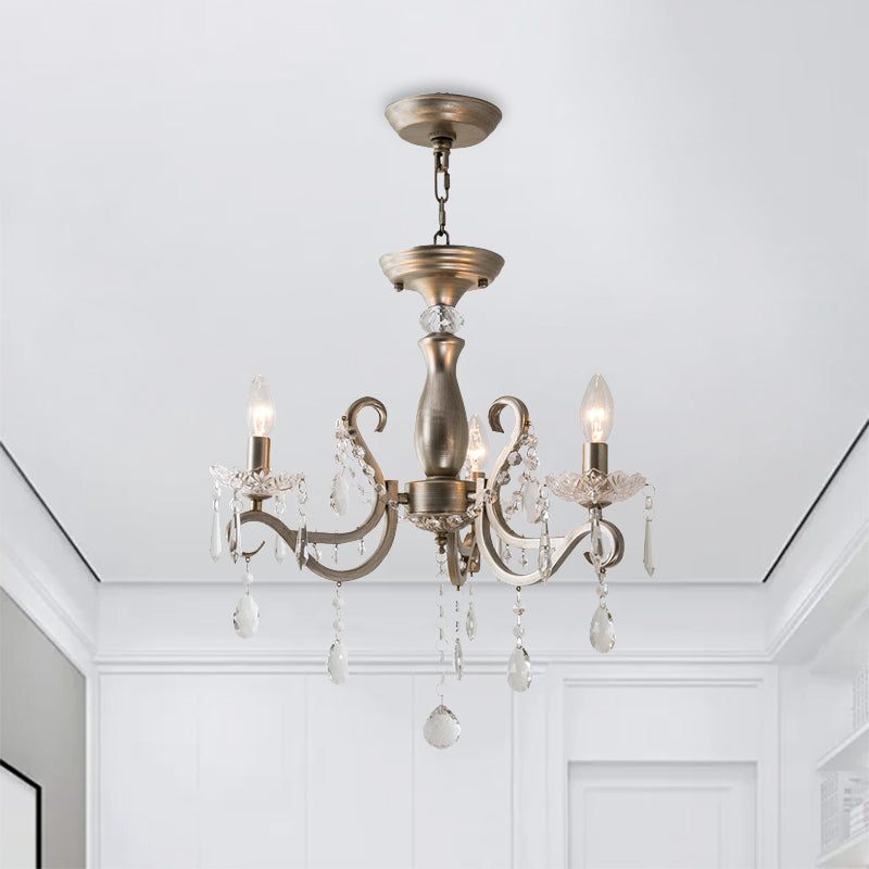 Aged Silver Crystal Suspension Light Candelabra 3-Bulb Traditional Hanging Chandelier Clearhalo 'Ceiling Lights' 'Chandeliers' Lighting' options 915795