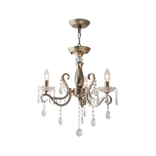 Aged Silver Crystal Suspension Light Candelabra 3-Bulb Traditional Hanging Chandelier Clearhalo 'Ceiling Lights' 'Chandeliers' Lighting' options 915796