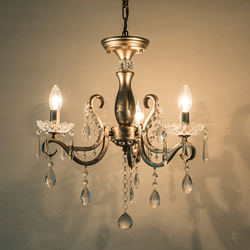 Aged Silver Crystal Suspension Light Candelabra 3-Bulb Traditional Hanging Chandelier Clearhalo 'Ceiling Lights' 'Chandeliers' Lighting' options 915797