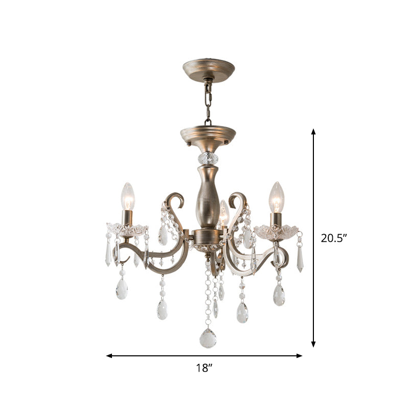 Aged Silver Crystal Suspension Light Candelabra 3-Bulb Traditional Hanging Chandelier Clearhalo 'Ceiling Lights' 'Chandeliers' Lighting' options 915798