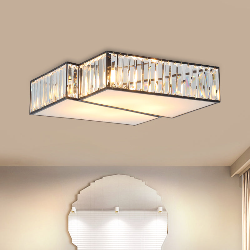 Crystal Rectangle Black Flushmount Geometric 4 Bulbs Contemporary Ceiling Mount Light Fixture Black Clearhalo 'Ceiling Lights' 'Close To Ceiling Lights' 'Close to ceiling' 'Flush mount' Lighting' 915803