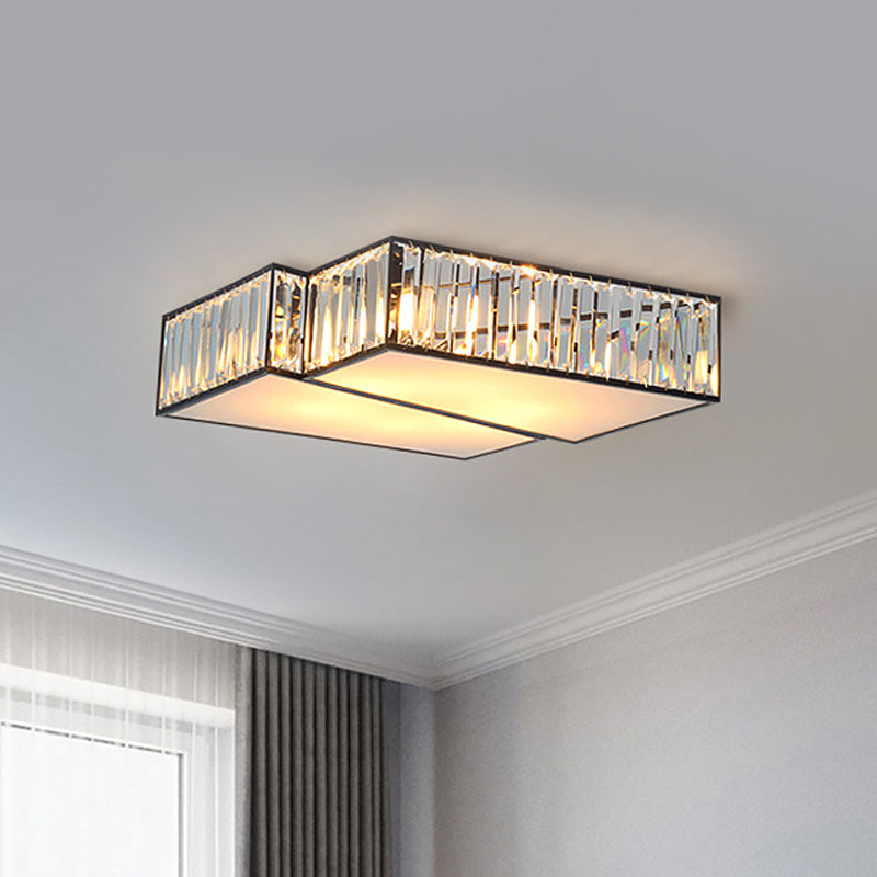 Crystal Rectangle Black Flushmount Geometric 4 Bulbs Contemporary Ceiling Mount Light Fixture Clearhalo 'Ceiling Lights' 'Close To Ceiling Lights' 'Close to ceiling' 'Flush mount' Lighting' 915804