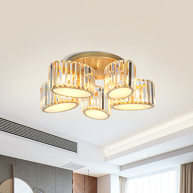 Post Modern Oval/Teardrop Semi Flush Lamp 5-Light Carved Crystal Ceiling Mounted Fixture in Gold Clearhalo 'Ceiling Lights' 'Close To Ceiling Lights' 'Close to ceiling' 'Semi-flushmount' Lighting' 915808