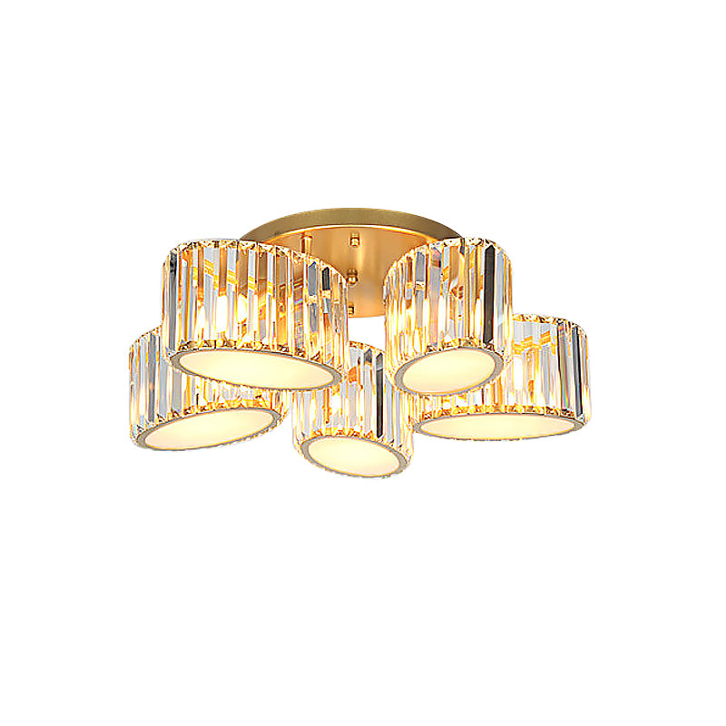 Post Modern Oval/Teardrop Semi Flush Lamp 5-Light Carved Crystal Ceiling Mounted Fixture in Gold Clearhalo 'Ceiling Lights' 'Close To Ceiling Lights' 'Close to ceiling' 'Semi-flushmount' Lighting' 915809