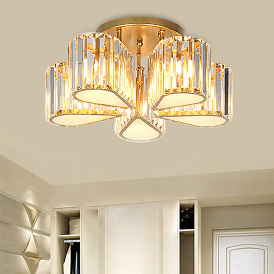 Post Modern Oval/Teardrop Semi Flush Lamp 5-Light Carved Crystal Ceiling Mounted Fixture in Gold Gold Water Drop Clearhalo 'Ceiling Lights' 'Close To Ceiling Lights' 'Close to ceiling' 'Semi-flushmount' Lighting' 915811