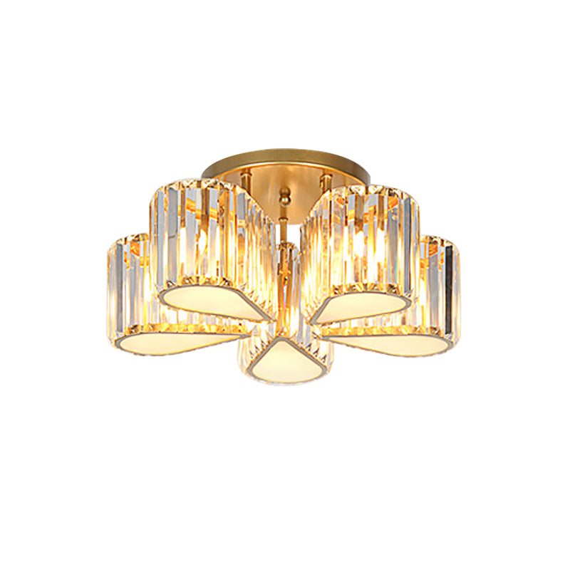 Post Modern Oval/Teardrop Semi Flush Lamp 5-Light Carved Crystal Ceiling Mounted Fixture in Gold Clearhalo 'Ceiling Lights' 'Close To Ceiling Lights' 'Close to ceiling' 'Semi-flushmount' Lighting' 915814