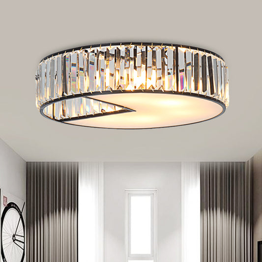 5-Bulb Crystal Block Flush Light Fixture Post Modern Circle Living Room Ceiling Lamp Black Clearhalo 'Ceiling Lights' 'Close To Ceiling Lights' 'Close to ceiling' 'Flush mount' Lighting' 915825