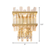 3 Lights Wall Light Sconce with Cube Shade Post Modern Living Room Gold Crystal Rod Wall Mount Lighting Clearhalo 'Cast Iron' 'Glass' 'Industrial' 'Modern wall lights' 'Modern' 'Tiffany' 'Traditional wall lights' 'Wall Lamps & Sconces' 'Wall Lights' Lighting' 915860