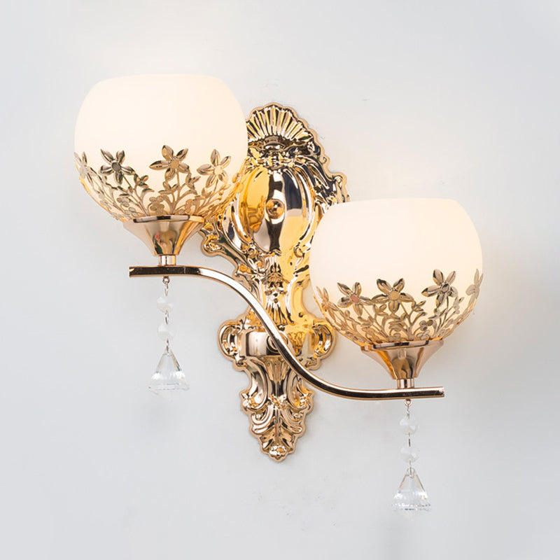 Gold 2 Heads Bowl Sconce Light Fixture Modernism Wine Glass Wall Mounted Light Fixture with Crystal Shade Clearhalo 'Modern wall lights' 'Modern' 'Wall Lamps & Sconces' 'Wall Lights' Lighting' 915871