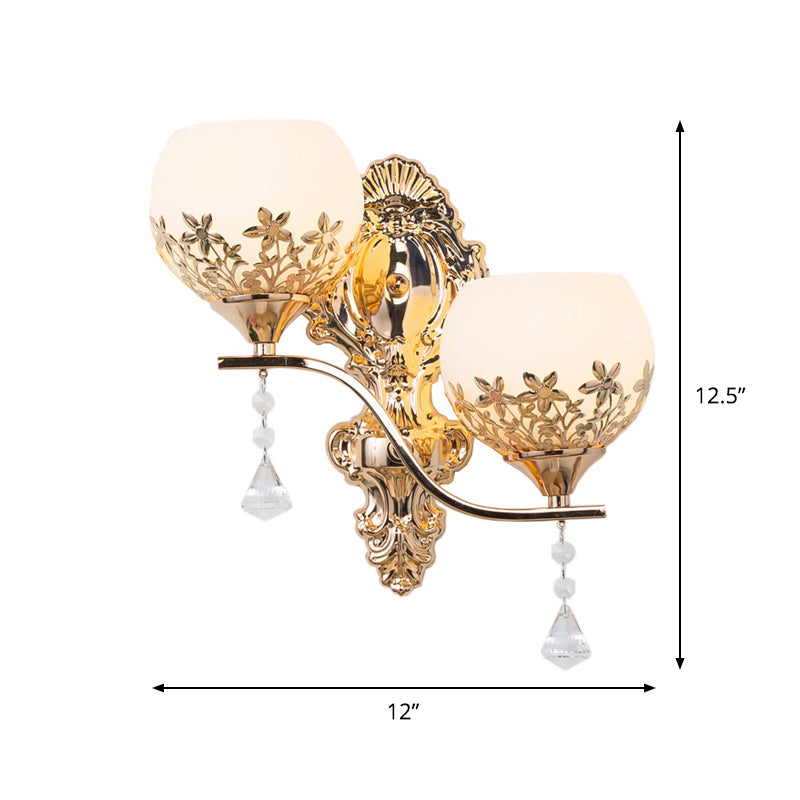 Gold 2 Heads Bowl Sconce Light Fixture Modernism Wine Glass Wall Mounted Light Fixture with Crystal Shade Clearhalo 'Modern wall lights' 'Modern' 'Wall Lamps & Sconces' 'Wall Lights' Lighting' 915872
