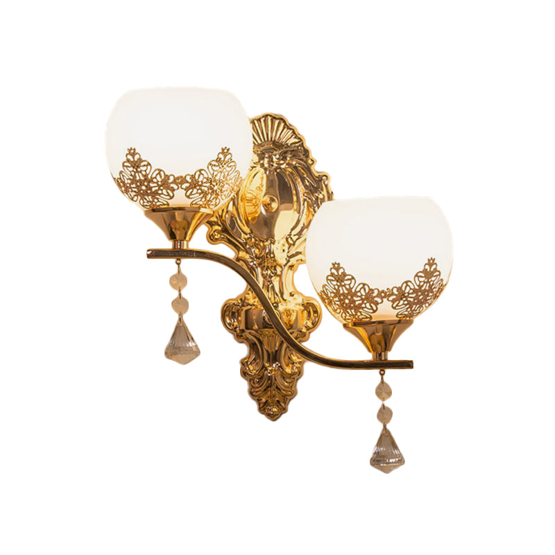 Crystal Bowl Sconce Light Fixture Post Modern 2 Bulbs Wall Lighting Idea in Gold Clearhalo 'Modern wall lights' 'Modern' 'Wall Lamps & Sconces' 'Wall Lights' Lighting' 915874
