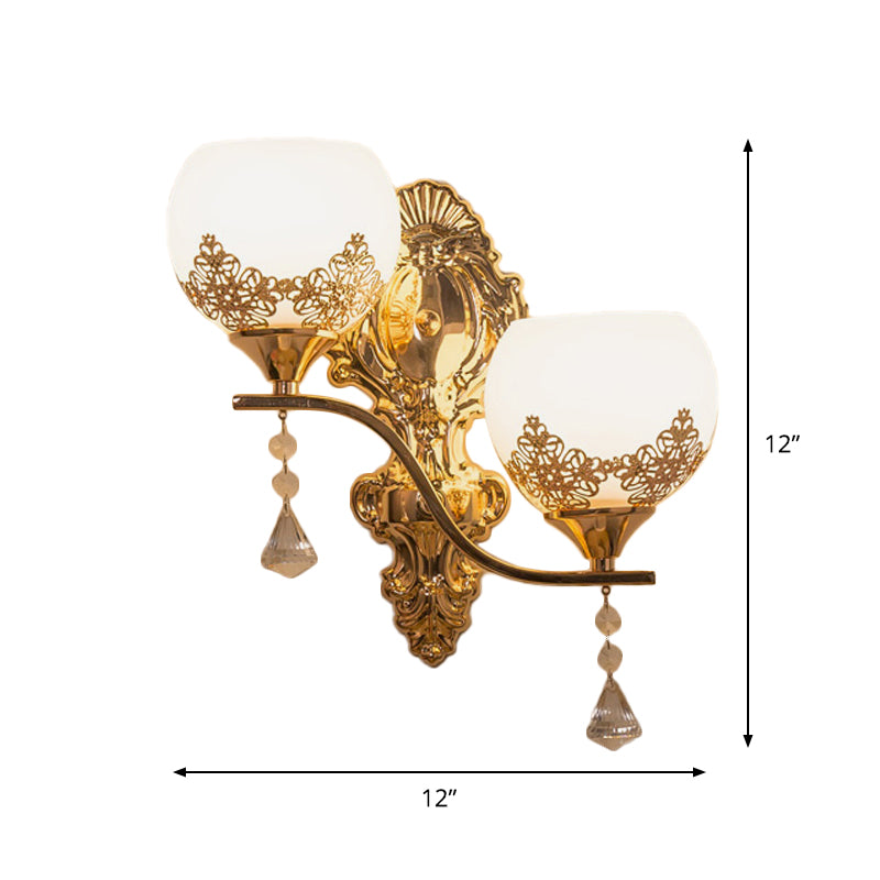 Crystal Bowl Sconce Light Fixture Post Modern 2 Bulbs Wall Lighting Idea in Gold Clearhalo 'Modern wall lights' 'Modern' 'Wall Lamps & Sconces' 'Wall Lights' Lighting' 915876