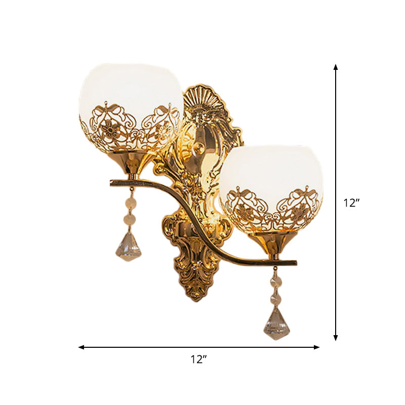Contemporary Dome Wall Sconce Lighting Crystal 2 Lights Wall Mounted Lamp with Swirled Arm in Gold Clearhalo 'Modern wall lights' 'Modern' 'Wall Lamps & Sconces' 'Wall Lights' Lighting' 915880