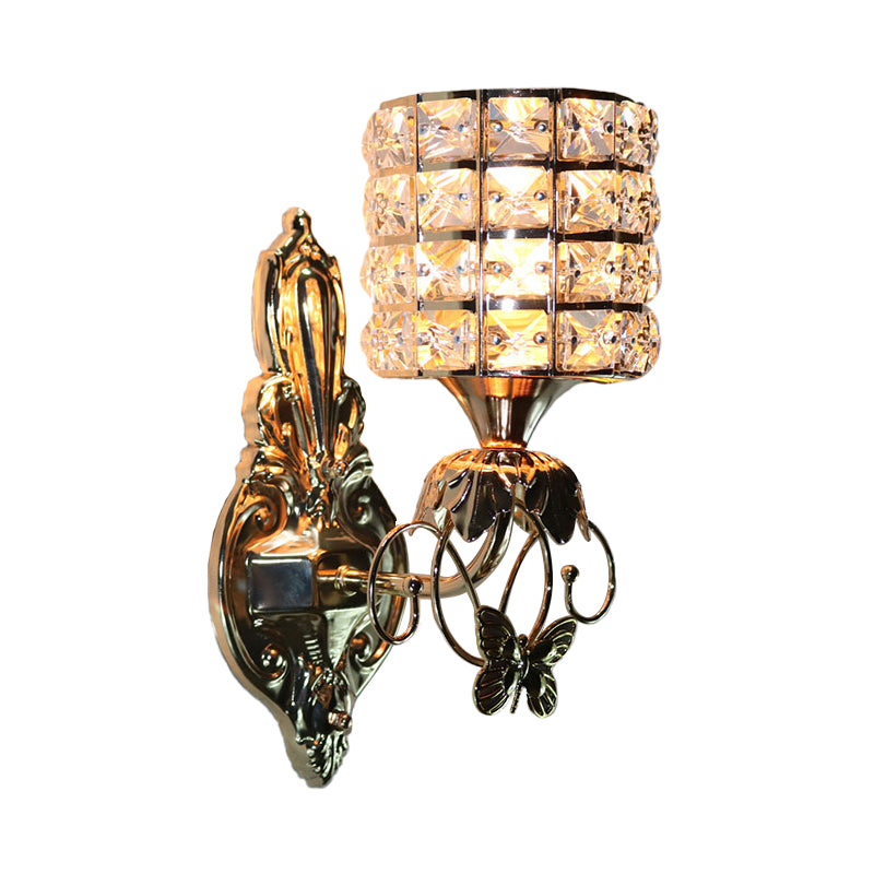 1-Light Metal Wall Light Fixture Modernism Cylinder Living Room Pendant Light with Crystal Shade Clearhalo 'Cast Iron' 'Glass' 'Industrial' 'Modern wall lights' 'Modern' 'Tiffany' 'Traditional wall lights' 'Wall Lamps & Sconces' 'Wall Lights' Lighting' 915882