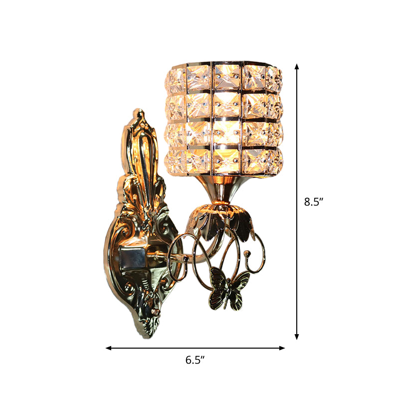 1-Light Metal Wall Light Fixture Modernism Cylinder Living Room Pendant Light with Crystal Shade Clearhalo 'Cast Iron' 'Glass' 'Industrial' 'Modern wall lights' 'Modern' 'Tiffany' 'Traditional wall lights' 'Wall Lamps & Sconces' 'Wall Lights' Lighting' 915884