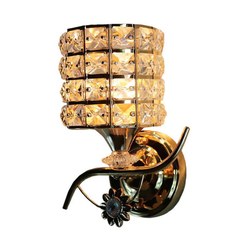 1-Light Metal Wall Light Fixture Modernism Cylinder Living Room Pendant Light with Crystal Shade Clearhalo 'Cast Iron' 'Glass' 'Industrial' 'Modern wall lights' 'Modern' 'Tiffany' 'Traditional wall lights' 'Wall Lamps & Sconces' 'Wall Lights' Lighting' 915887