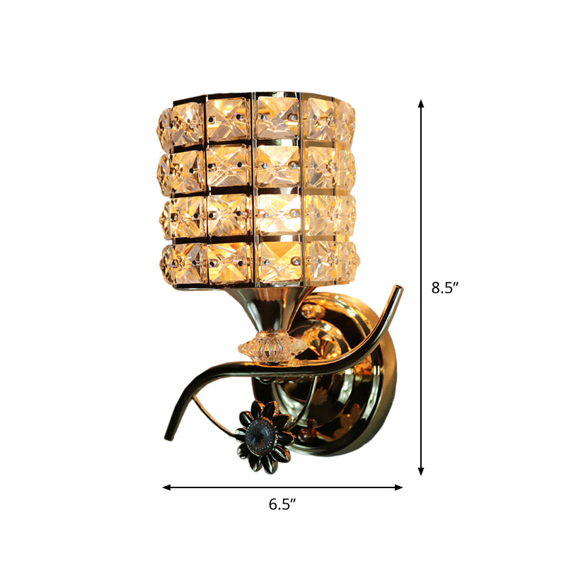 1-Light Metal Wall Light Fixture Modernism Cylinder Living Room Pendant Light with Crystal Shade Clearhalo 'Cast Iron' 'Glass' 'Industrial' 'Modern wall lights' 'Modern' 'Tiffany' 'Traditional wall lights' 'Wall Lamps & Sconces' 'Wall Lights' Lighting' 915889